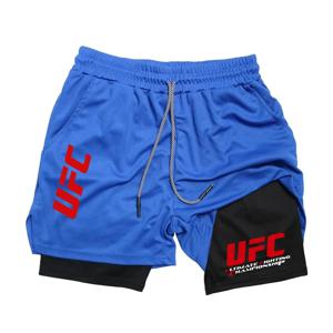 2026 UFC 2-in-1 남성용 스포츠 및 피트니스 반바지, 이중 레이어 빠른 건조 통기성, 여름 야외 달리기 및 피트니스 반바지