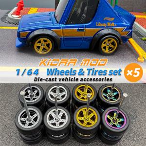 1/64 모델 Q 자동차 바퀴 탈착식 슬릭스 고무 타이어 장난감 모델 다이캐스트 자동차 개조 부품 (5대)