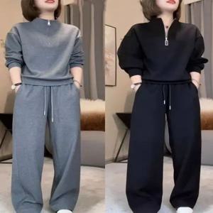 봄 가을 여성 패셔너블 투피스 세트 편안한 하이웨이스트 롱 팬츠 스웨트셔츠 앙상블 나이를 잊게 하는 트렌디한 룩