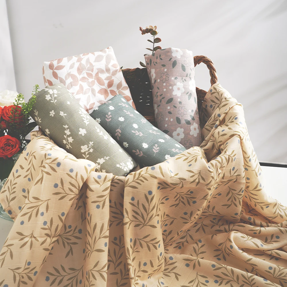 해피 플루트 120*110CM 1개 무슬린 100% 코튼 아기 속싸개 부드러운 원단 신생아 랩 패션 스타일 유아 담요