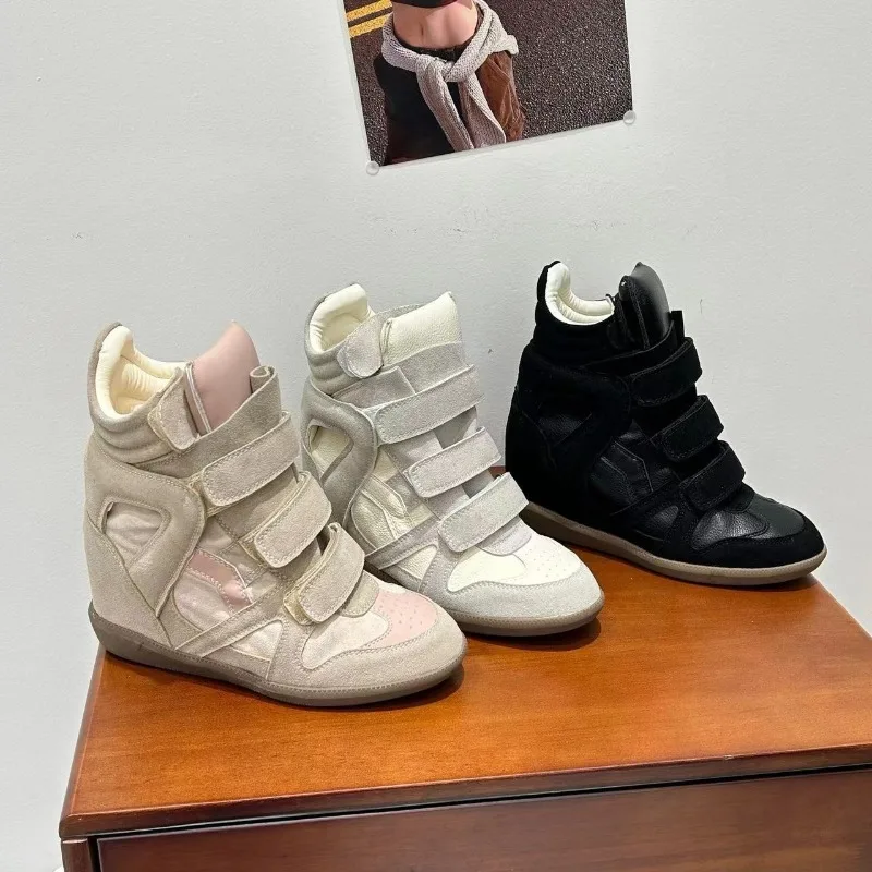 패션 디자이너 여성 신발 여성을위한 새로운 절묘한 플랫폼 발목 부츠 트렌드 캐주얼 스니커즈 높이 증가 5CM Botas Mujer