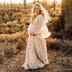 Pleat 쉬폰 Boho 스타일 출산 Photoshoot 드레스 베이비 샤워 맥시 드레스 임신 한 여자 사진 소품 드레스