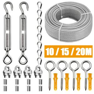 스테인레스 철사 로프 키트, PVC 가드레일 로프, 캠핑 고정, 캠핑 빨랫줄, 2mm 키트, 10 m, 15 m, 20m, 세트당 31 개