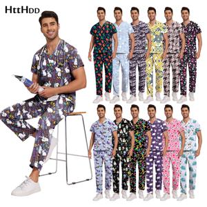 여성용 V넥 스크럽 유니폼, 편안한 스크럽, 병원 인쇄, 간호사 의사, 의료 스크럽 세트