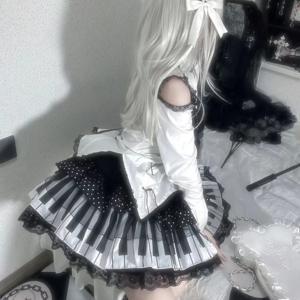 매운 소녀 펑크 중간 흑백 피아노 키 폴카 레이스 짧은 치마 네덜란드 피아노 케이크 스커트