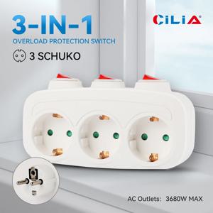 CILIA 1/2pcs EU 플러그, 3-in-1, 3개의 스위치 제어 기능이 있는 벽면 콘센트, 멀티 전원 스트립, 3개의 전원 소켓, 가정용
