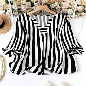 플러스 사이즈 여성 패션 봄 격자 무늬 티셔츠 v 넥 점퍼 라이트 통기성 탑 유럽과 미국 스타일의 해변 여행 의류