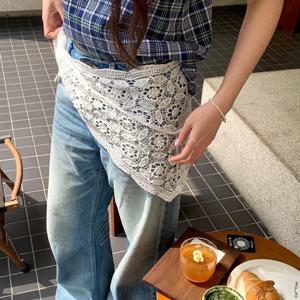 트렌디한 레이스 트림 퍼프 커튼 슬림핏 속이 비치는 미니스커트 예쁜 Y2K 앞치마 랩 스커트 여름