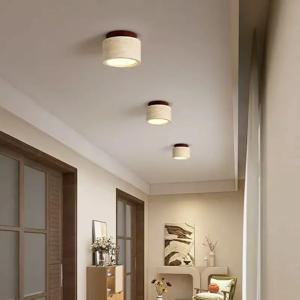 노란색 트래버틴 LED 천장등 일본식 나무 다운라이트 원형 목조 조명 거실 복도 현관 발코니용