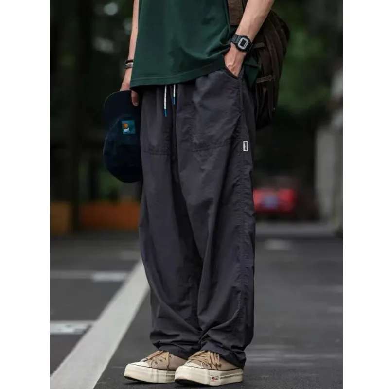 트렌디한 일본식 와이드 레그 워크웨어 바지 남성용 루즈 스트레이트 캐주얼 아웃도어 퀵 드라이 스포츠 가을 신상 폴리에스터 섬유