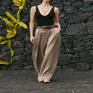 여성 실크 새틴 와이드 레그 캐주얼 팬츠 2025년 가을 신상품 다용도 허리벨트 에스닉 스타일 무대 의상 여성 청바지