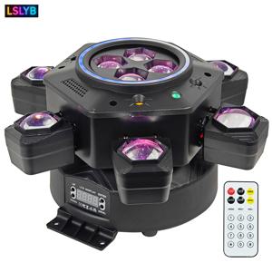 180w 6 헤드 꿀벌 눈 회전 무대 조명 디스코 빔 DMX512 RGBW 빔 + RG 레이저 + 흰색/따뜻한 흰색 플래시 + RGB 라이트 스트립