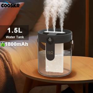 1.5L 가습기 대용량 가정용 가습기 조용한 미스트 메이커 1800mAh 배터리 USB 충전식 가습기(LED 조명 포함)