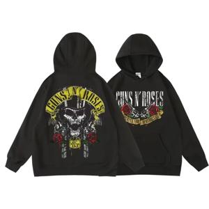 Guns N' Roses We're Back 레트로 스트리트 스타일 후드티 여성용 O넥 포켓 풀오버 플리스 후디 통기성 풀오버 여성용 후디