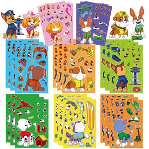 8/16장 PAW 패트롤 퍼즐 애니메이션 스티커 체이스 얼굴 만들기 재미있는 만화 데칼 조립 퍼즐 어린이 선물 소년 장난감