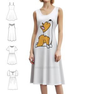 레드/오렌지 펨브로크 웨일시 코기 강아지-빅 스트레치 요가 한국 스타일 여성용 드레스 우아한 캐주얼 드레스 파티 또는 일상용