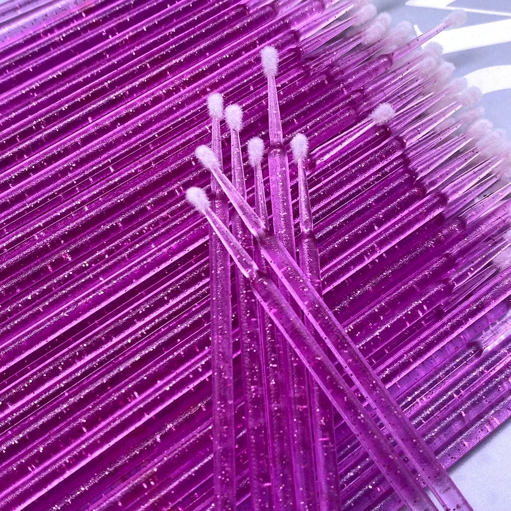 100개 마이크로 브러쉬 크리스탈 속눈썹 제거용 면봉 마이크로브러쉬 마스카라 완드 어플리케이터 속눈썹 연장 메이크업 브러쉬 도구