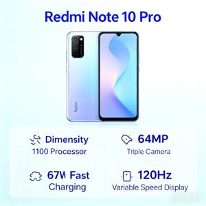 샤오미 레드미 노트 10 프로 스마트폰 6.6인치 FHD+ 120Hz 디스플레이 64MP 트리플 카메라 67W 고속 충전 5000mAh 배터리 글로벌 버전