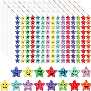 1500개 글리터 포일 작은 별 스티커, 15가지 디자인의 해피 페이스 스티커, DIY 수공예품 및 학생 보상 상품에 적합