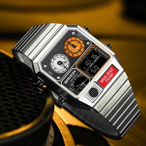 산다 패션 핫 3192 남성용 시계 온도계 스톱워치 타이밍 남성용 디지털 손목시계 다기능 방수 남성 시계