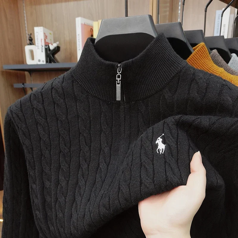 새로운 고품질 남성용 겨울 두꺼운 반지퍼 니트 스웨터 스탠드업 칼라 스웨터