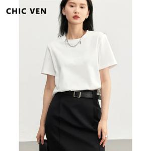 CHIC VEN 여성용 티셔츠 기본 O 넥 반팔 풀오버 티셔츠 여성용 솔리드 여성 탑 캐주얼 여성용 Tshirt 여름 2024