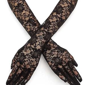 여성 투명 섹시한 레이스 꽃 메쉬 통기성 Fishnet Bowknot 긴 장갑 JK 로리타 카와이 Y2k 코스프레 파티 탄력