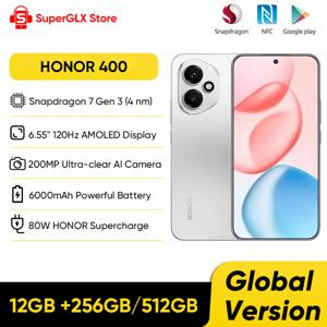 새로운 HONOR 400 5G 스마트폰 글로벌 버전 스냅드래곤 7 Gen 3 6.55인치 AMOLED 디스플레이 200MP 듀얼 카메라 6000mAh 80W 슈퍼차지 NFC