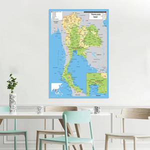 영어 부직포 캔버스 페인팅 벽 아트 포스터, 프레임 없는 인쇄, 가정 장식, 학교 사무용품, 100x150cm, 태국 지도
