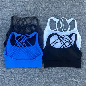 여성을위한 새로운 피트니스 스포츠 브래지어는 크로스 백 충격 방지 러닝 체육관 훈련 운동 요가 속옷 자르기 탑을 밀어