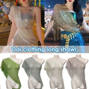 태국 전통 의상 여성 반짝이 레이스 비즈 선 스크린 목도리 여행 Capewater 튀는 축제 다이 의류 민족