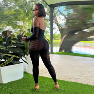 여성용 메쉬 점프수트, 섹시 클럽, 라인스톤 딥 V 원피스 생일 점프수트, 포스터 병 큰 사이즈 외출복 플러스 사이즈