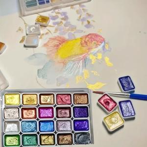 20색 진주 수채화 물감 세트 - 중국 회화, 탕카, 서예를 위한 생생한 단색 페인트 블록