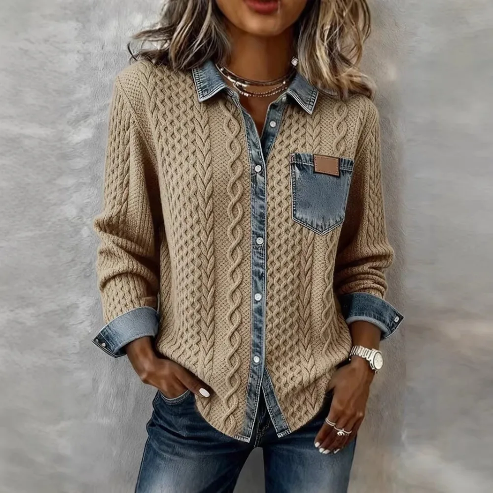 여성 데님 셔츠 코트 오버셔츠 빈티지 블라우스 싱글 브레스티드 턴다운 칼라 포켓 워시드 2025 오피스 레이디 탑 재킷