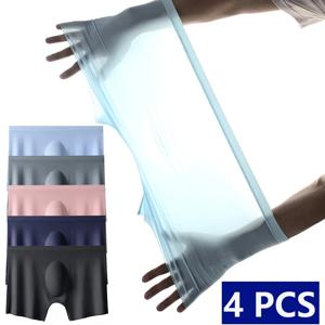 4PCS 남성용 아이스 실크 울트라씬 무봉제 반바지 섹시한 속옷 통기성 좋은 남성용 팬티