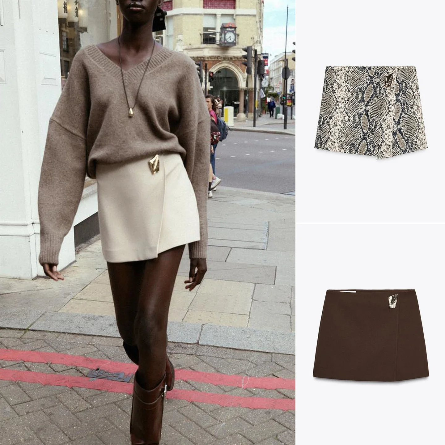 가을 신상 여성 하이웨이스트 스트레이트 슬림핏 홀리데이 비대칭 스커트 팬츠 메탈 장식 캐주얼 시티 통근룩