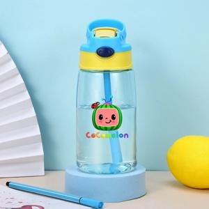 Cocomelons 투명한 물병 빨대가있는 물 컵 소년 소녀 학생 용품 안티 가을 스포츠 휴대용 병 선물