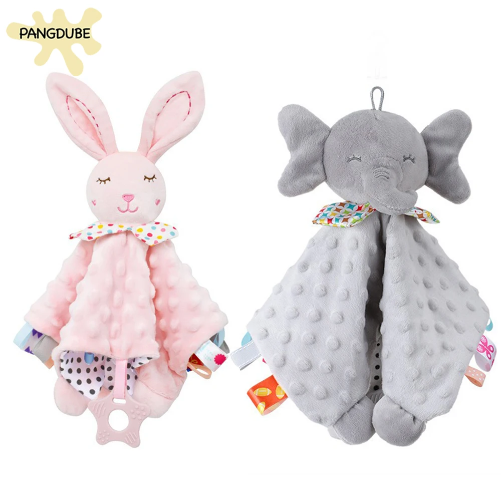PANGDUBE 아기 안전 담요 코끼리 플러시 장난감 딸랑이 치발기 신생아 유아용 진정제 선물 세트