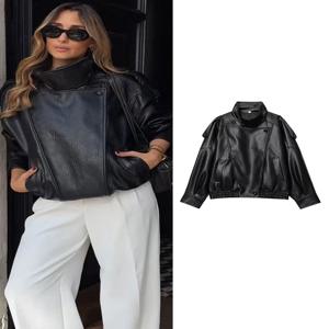 여성 패션 가죽 재킷 가을 겨울 루즈 캐주얼 PU 인조 가죽 재킷 코트 패션 스트리트 모터사이클 재킷