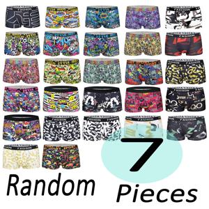 남성용 7팩 폴리에스터 복서 브리프 - 랜덤 그래피티 & 팝아트 패턴 모음 허리밴드 속옷 세트
