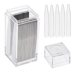 남성용 드레스 셔츠용 투명 플라스틱 상자에 들어 있는 스테인레스 스틸 칼라 스테이 24개 50x12mm