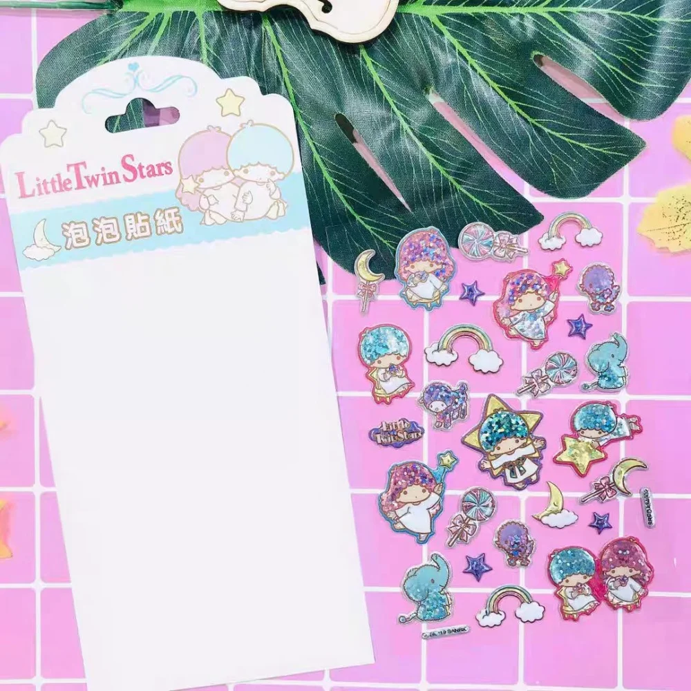 정품 산리오 헬로 키티 리틀 트윈 스타즈 스티커 학생 플래너 장식 재료 전화 헬멧 노트북 데칼 소녀 선물
