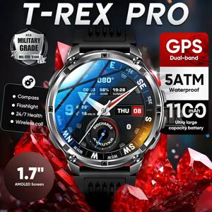 2026년 신형 T-Rex3 Pro 1100mAh 배터리 스마트워치 GPS 경로 5ATM 방수 스포츠 런 트래커 아웃도어 나침반 군용 스마트워치