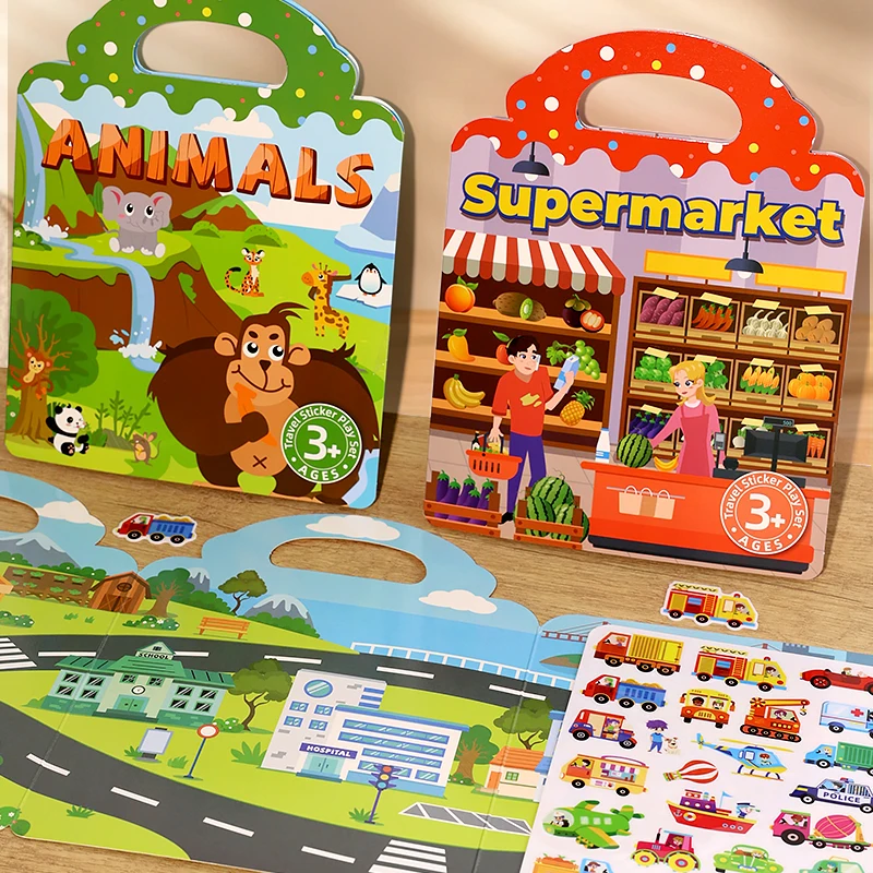 어린이를위한 재사용 가능한 스티커 책 차량 트럭 멀티 테마 버블 스티커 젤리 스티커 어린이를위한 교육 학습 장난감