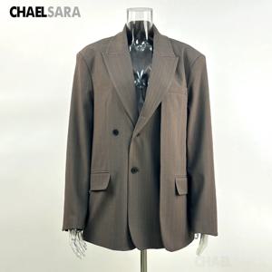 2026년 신상 봄 가을 여성 블레이저 패션 클래식 더블 브레스티드 스트라이프 오피스 레이디 수트 재킷