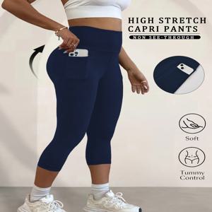 여성용 하이웨이스트 포켓 카프리 팬츠, 매우 부드러운 복부 보정 운동용 러닝 요가 애슬레틱 레깅스