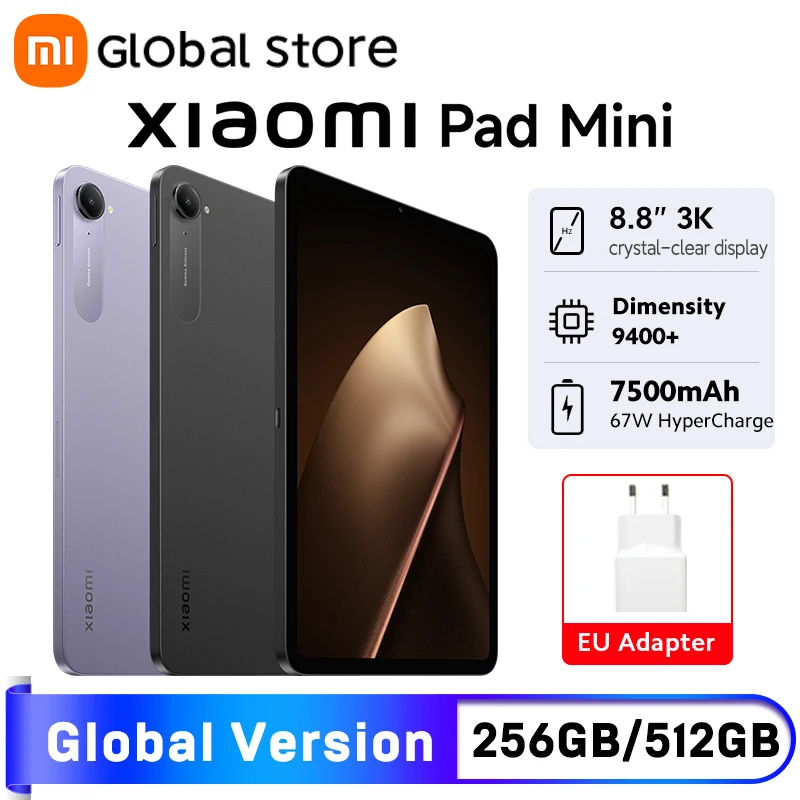 글로벌 버전 샤오미 패드 미니 8.8인치 3K 초고화질 디스플레이 8GB/12GB 램 7500mAh 배터리 67W 하이퍼차지 미디어텍 디멘시티 9400+