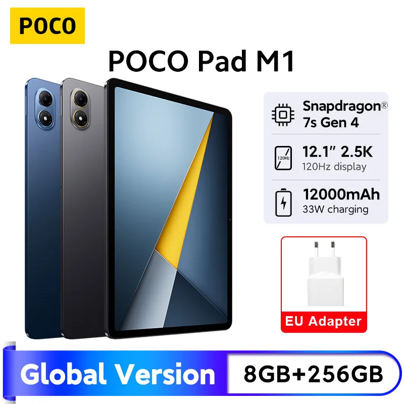 새로운 POCO Pad M1 글로벌 버전 태블릿 스냅드래곤 ®   7세대 4 12000mAh 배터리 12.1인치 2.5K 디스플레이 8MP 카메라 33W 충전