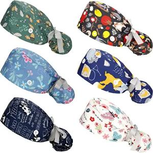 인쇄 된 외과 모자 버튼이있는 스크럽 코튼 모자 여성 조정 가능한 레이스 업 뷰티 애완 동물 가게 요리사 모자 간호사 유니폼 액세서리