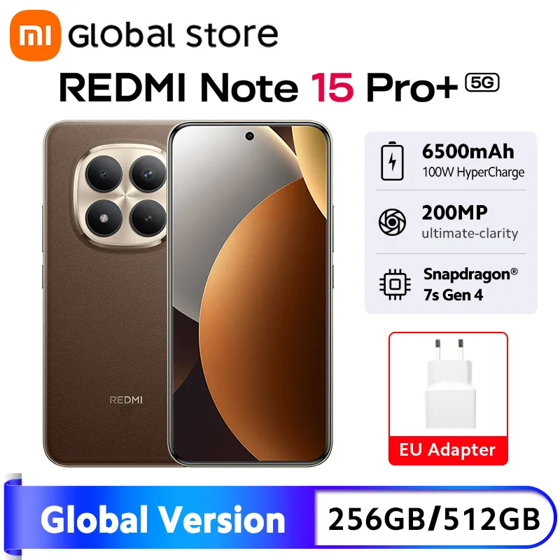 글로벌 버전 샤오미 레드미 노트 15 프로 플러스 5G 스마트폰 6500mAh 100W 하이퍼차지 스냅드래곤 7s 4세대 CPU 6.83인치 AMOLED 디스플레이